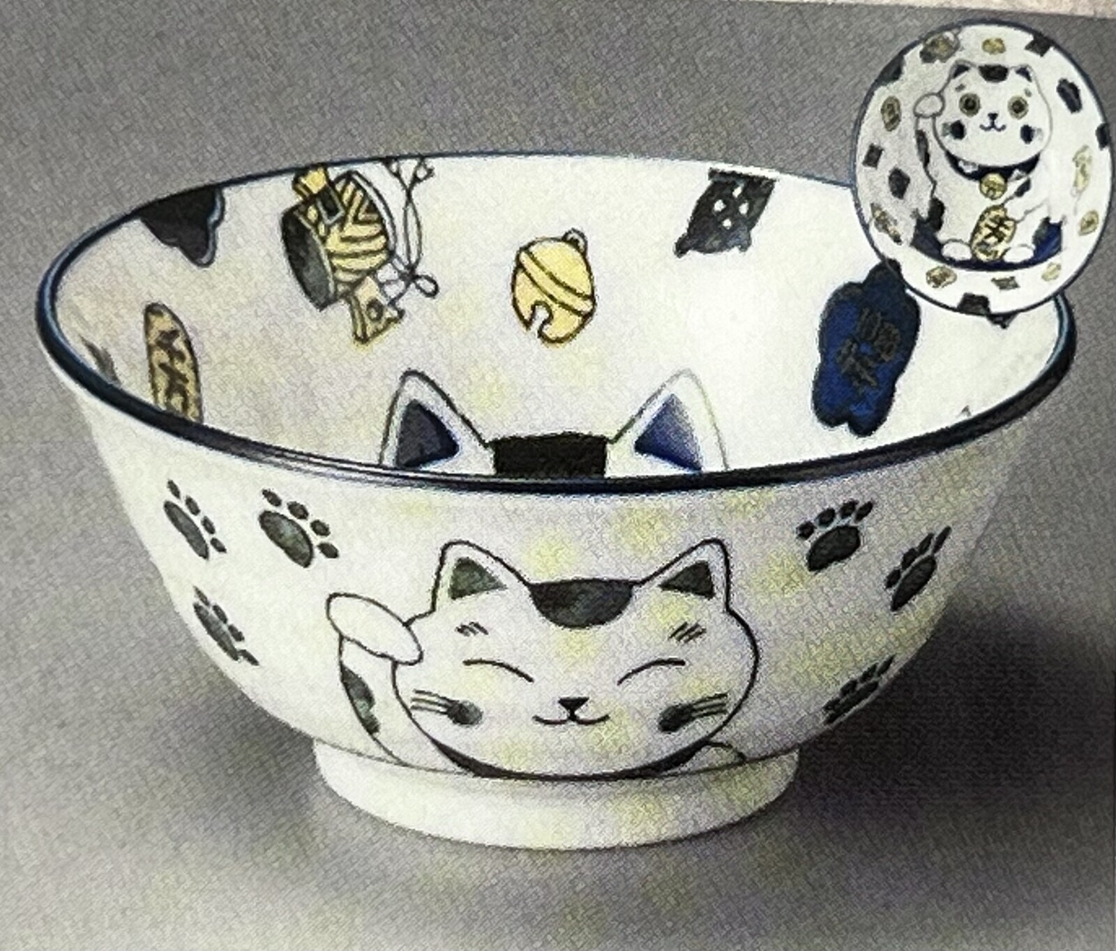 日本陶瓷縁起招財貓瓦碗(青)15cm (日本製)