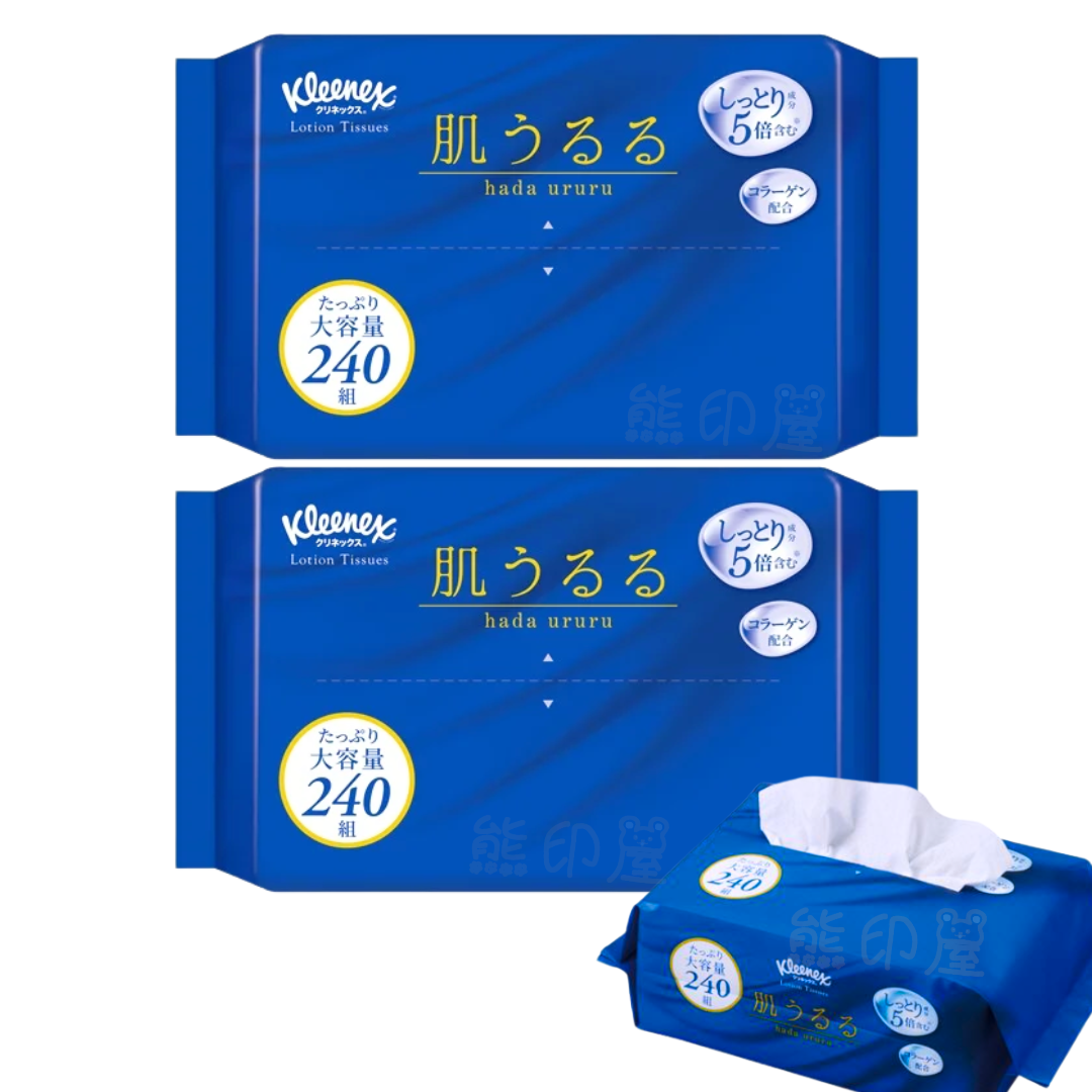 日本Kleenex Ururu 鼻敏感保濕柔軟面紙巾 240抽 X2