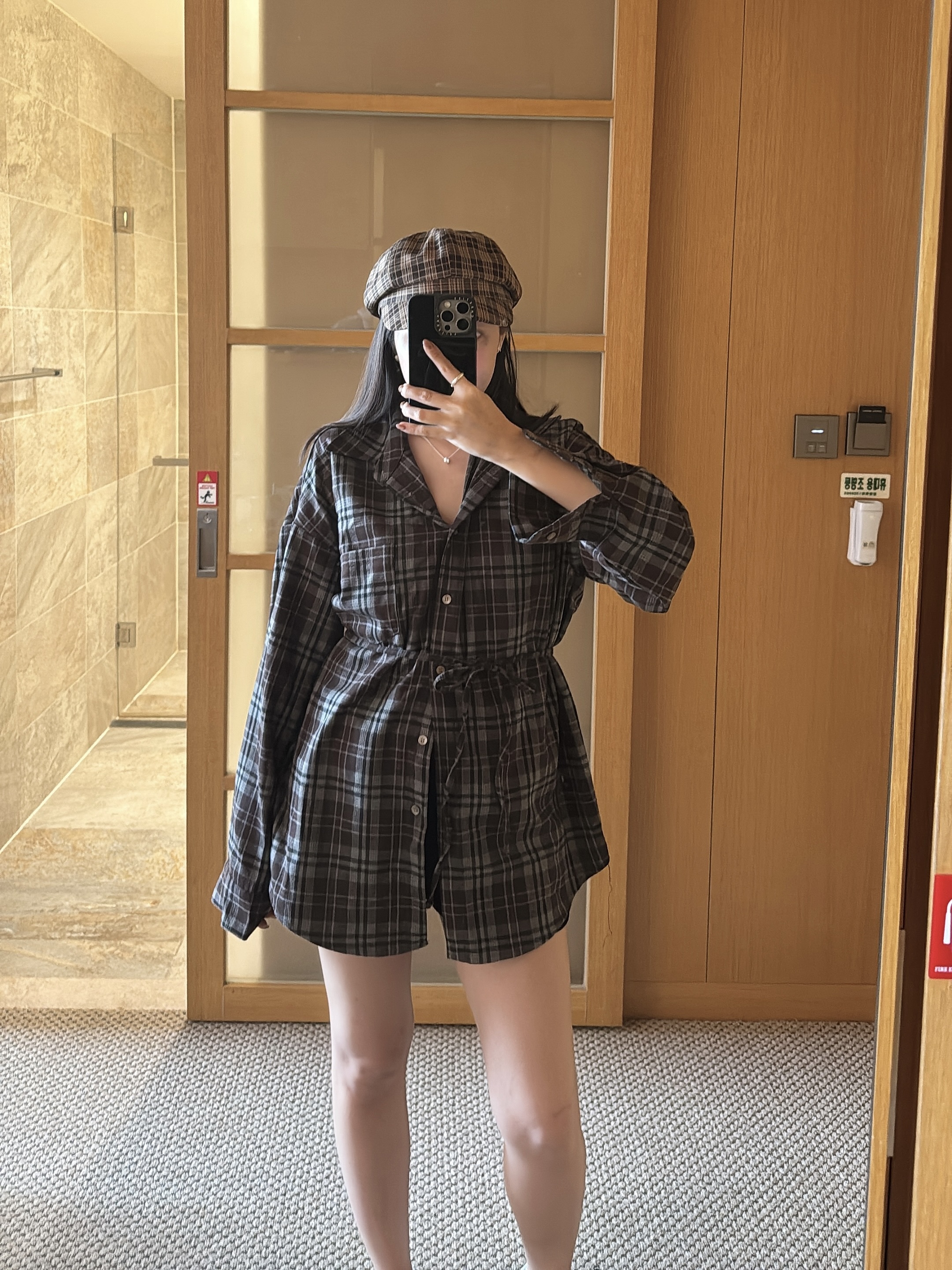 P28 秋天綁帶格子襯衫