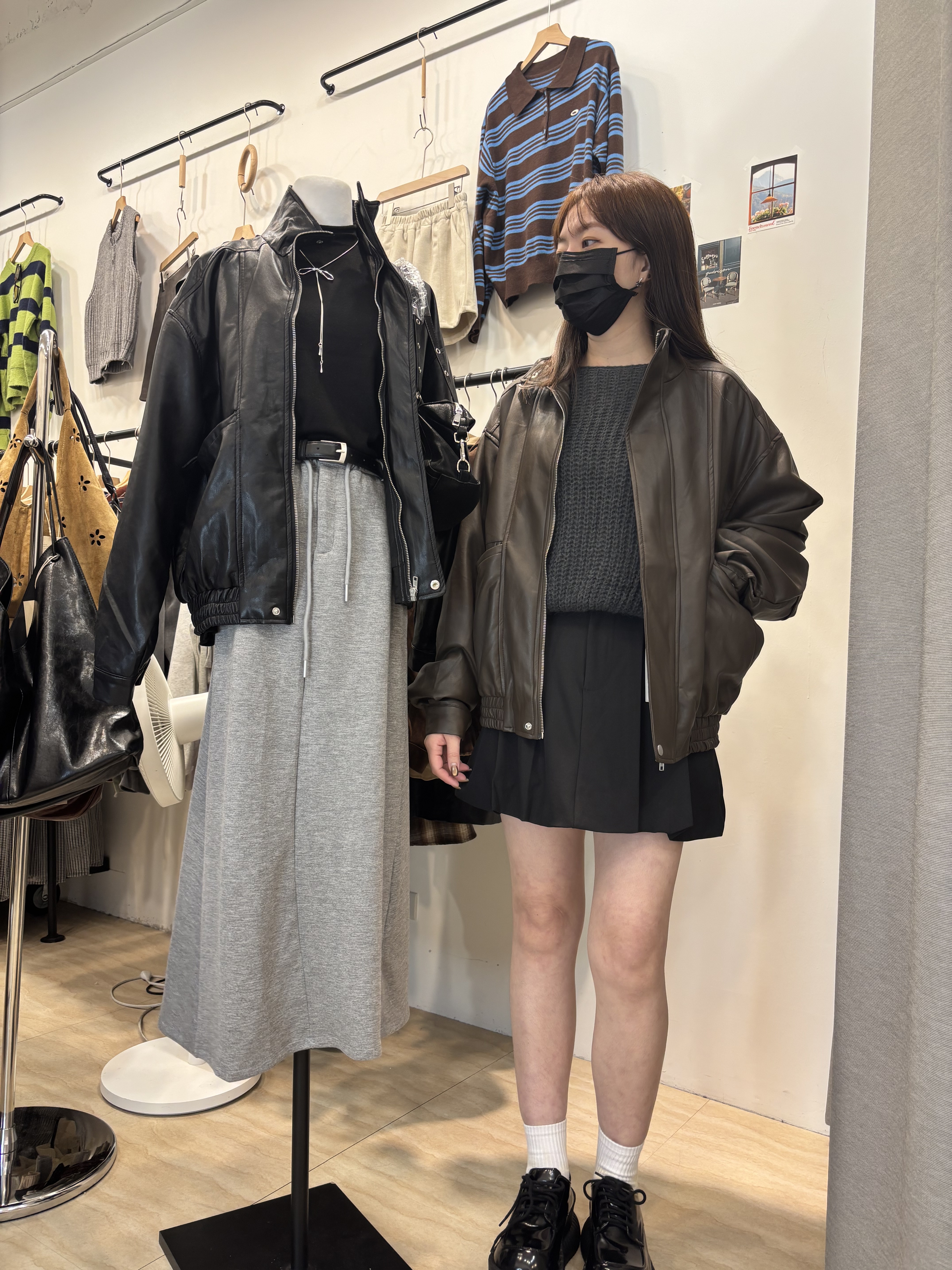 立領拉鍊皮外套