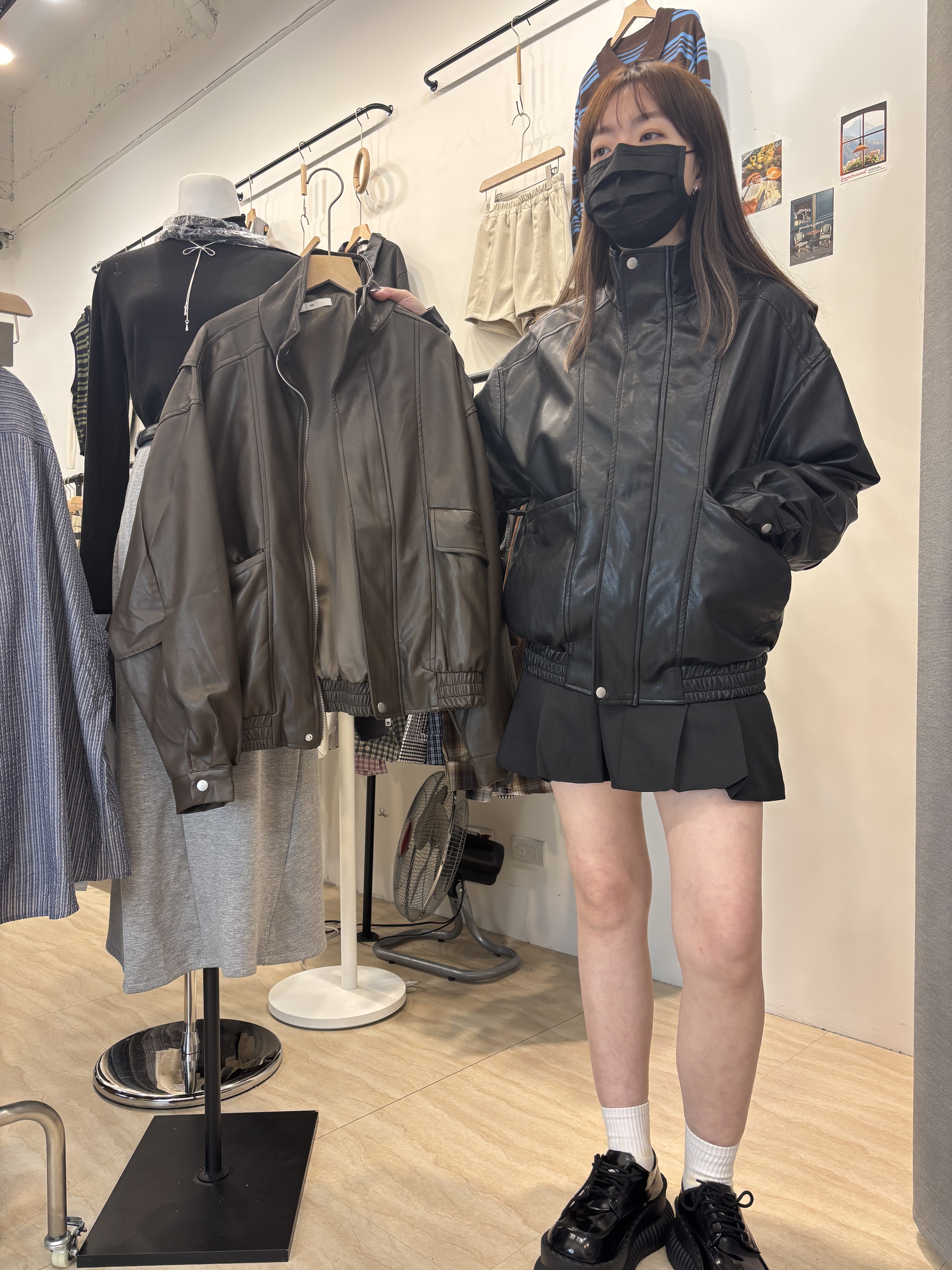 立領拉鍊皮外套