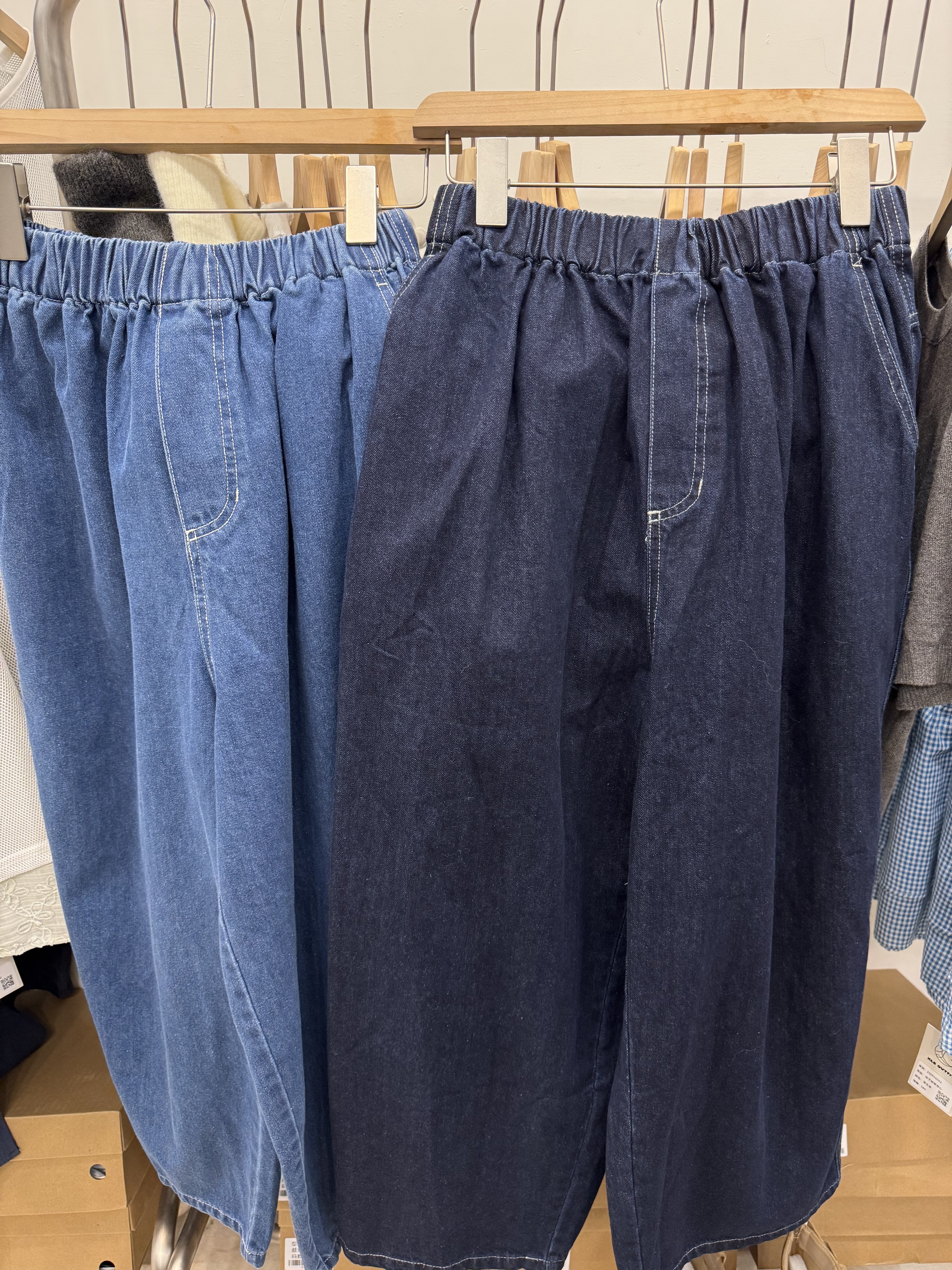 全鬆緊九分牛仔氣球褲