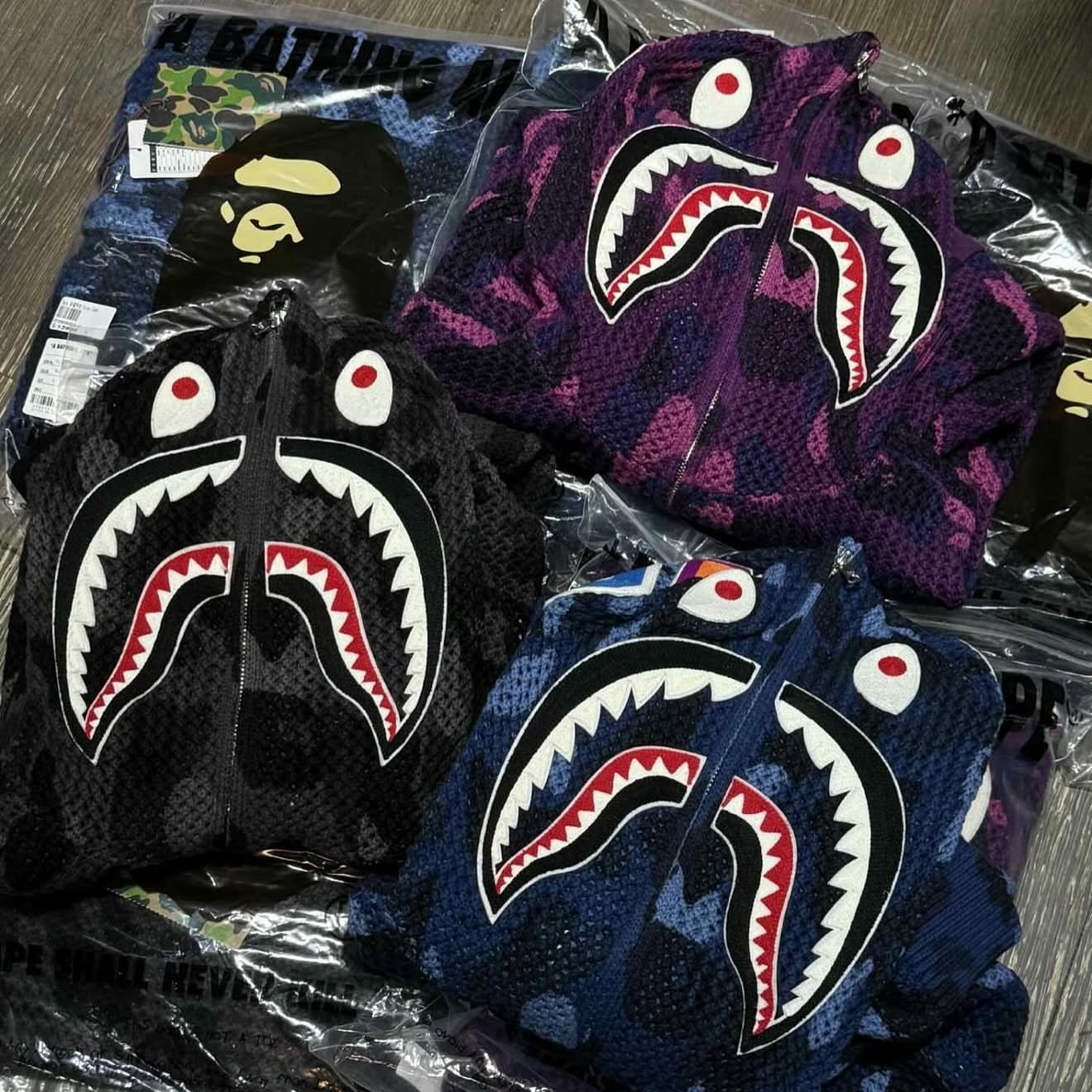 Bape 針織 鯊魚 外套 Color Camo Crochet 藍色 /紫色 /黑色