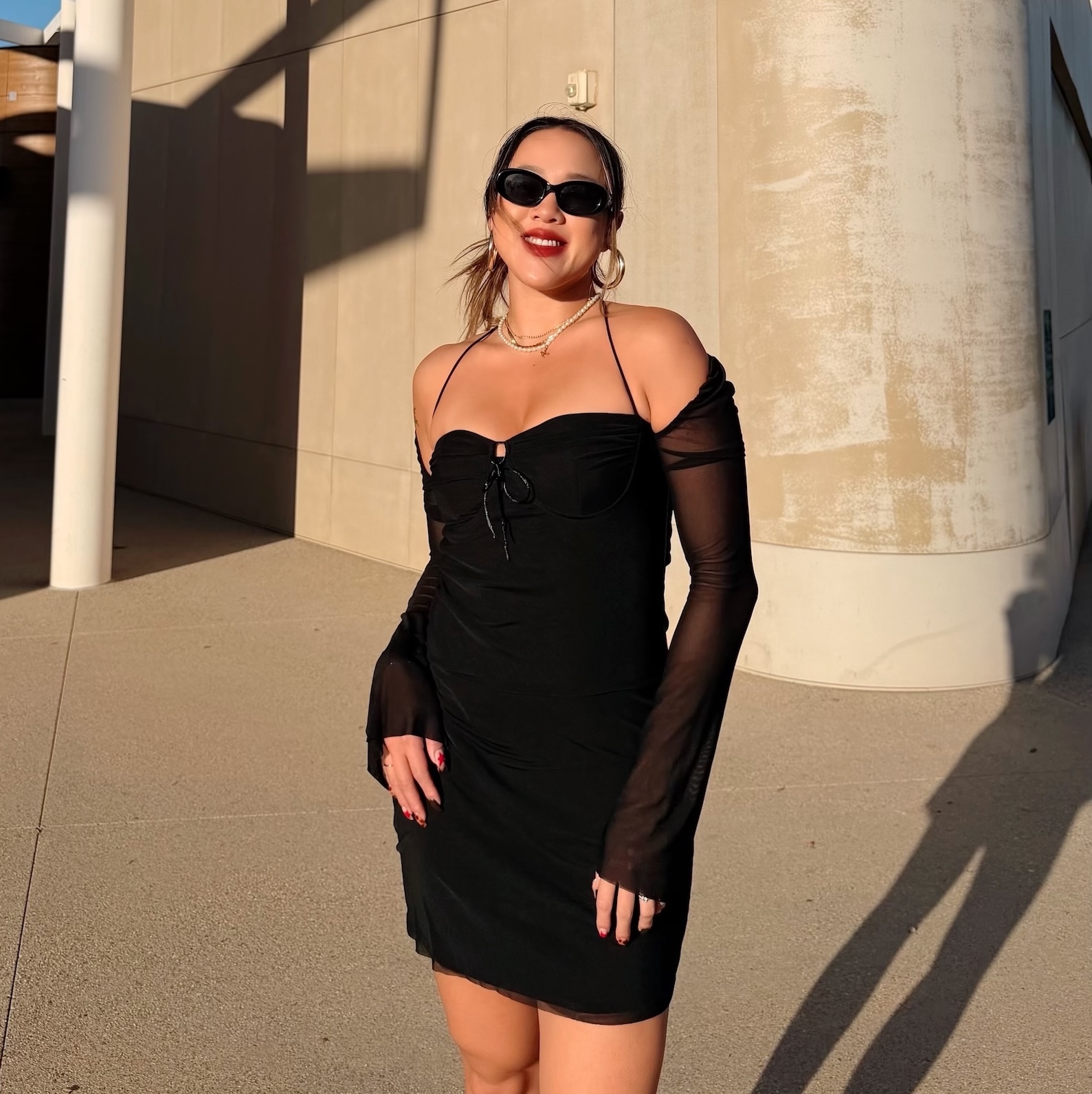 法式黑色透紗拼接小洋裝