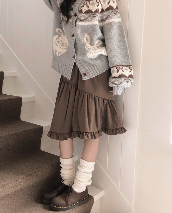 早秋預訂｜斜開衩褶邊中長裙