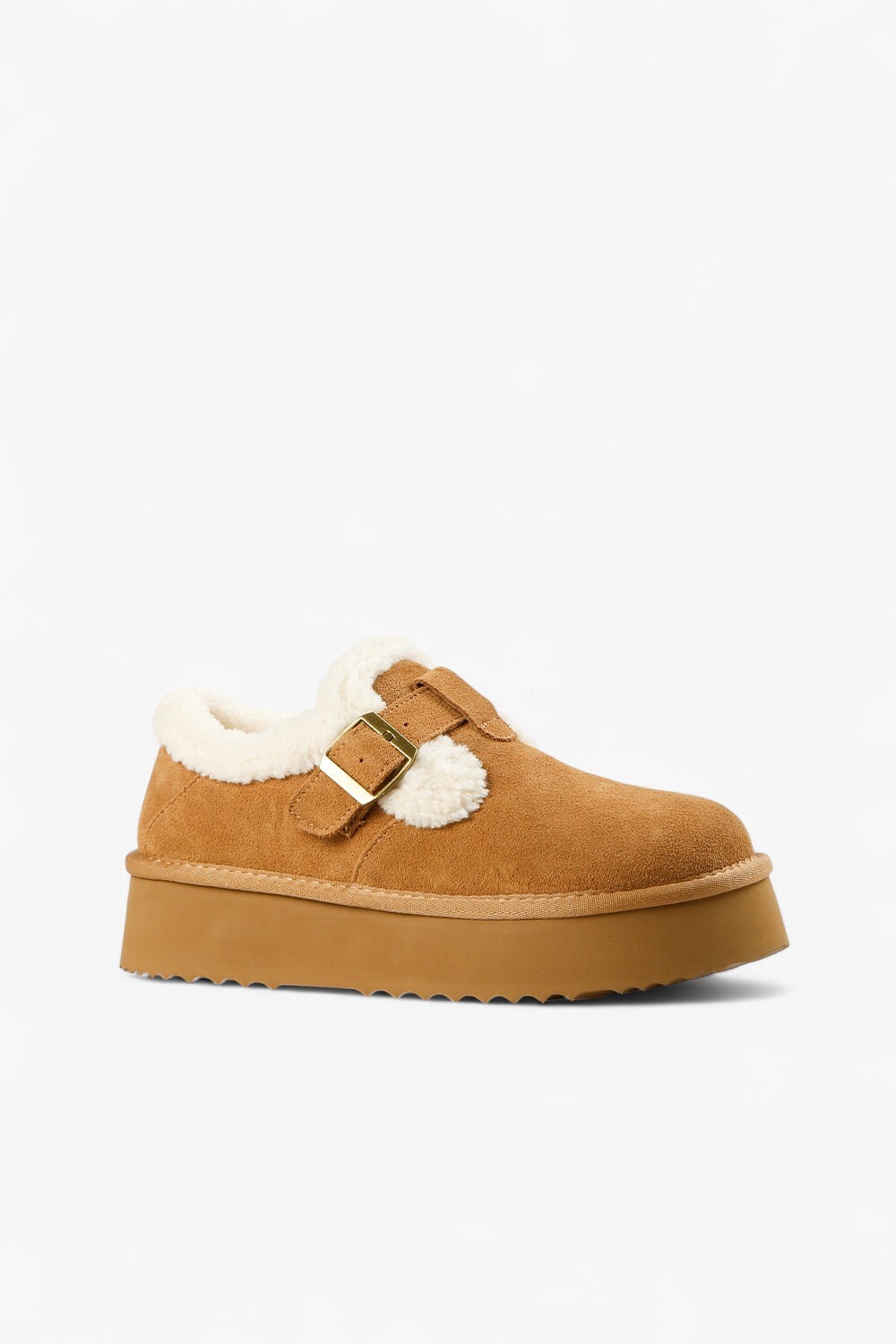 P Buckle 厚底釦帶毛毛鞋