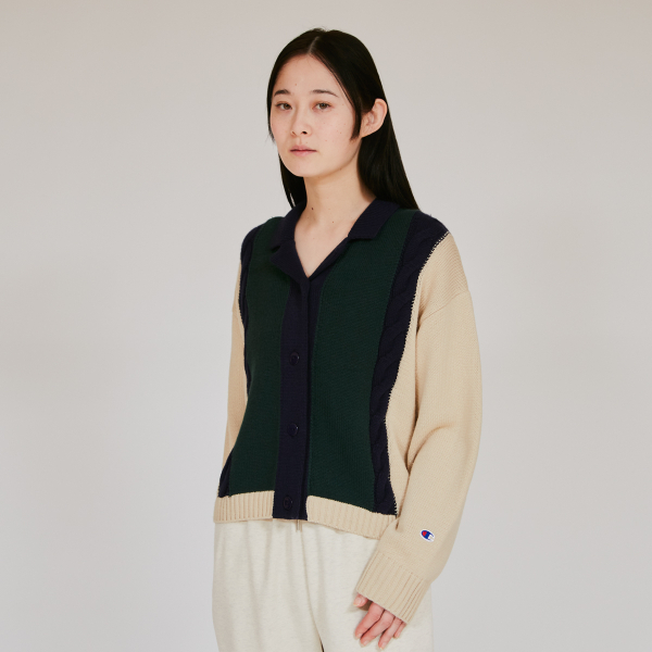 女款-CASUAL 翻領開襟外套針織外套-米色（CW-C007-780）