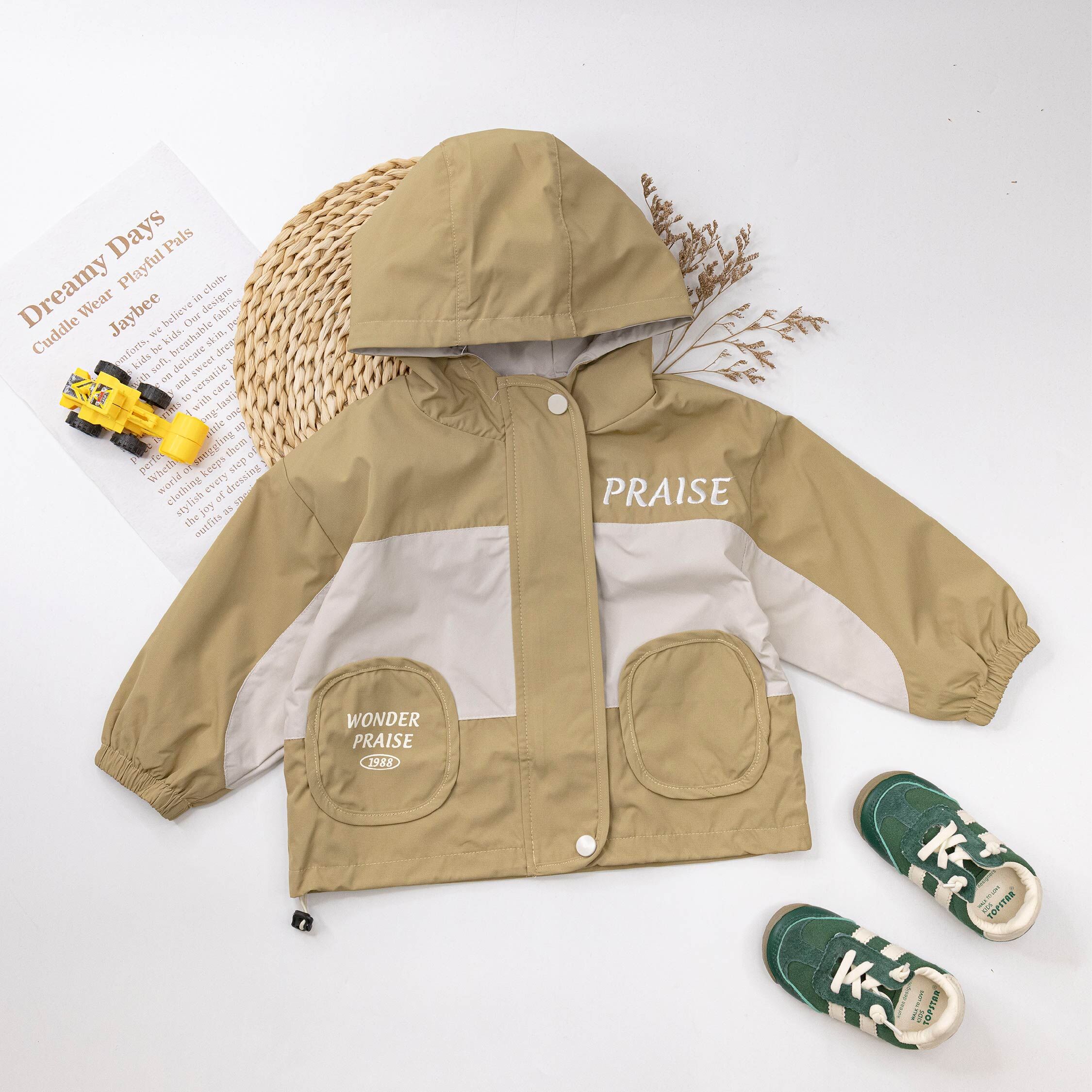 【H55163】撞色拼接防風連帽外套