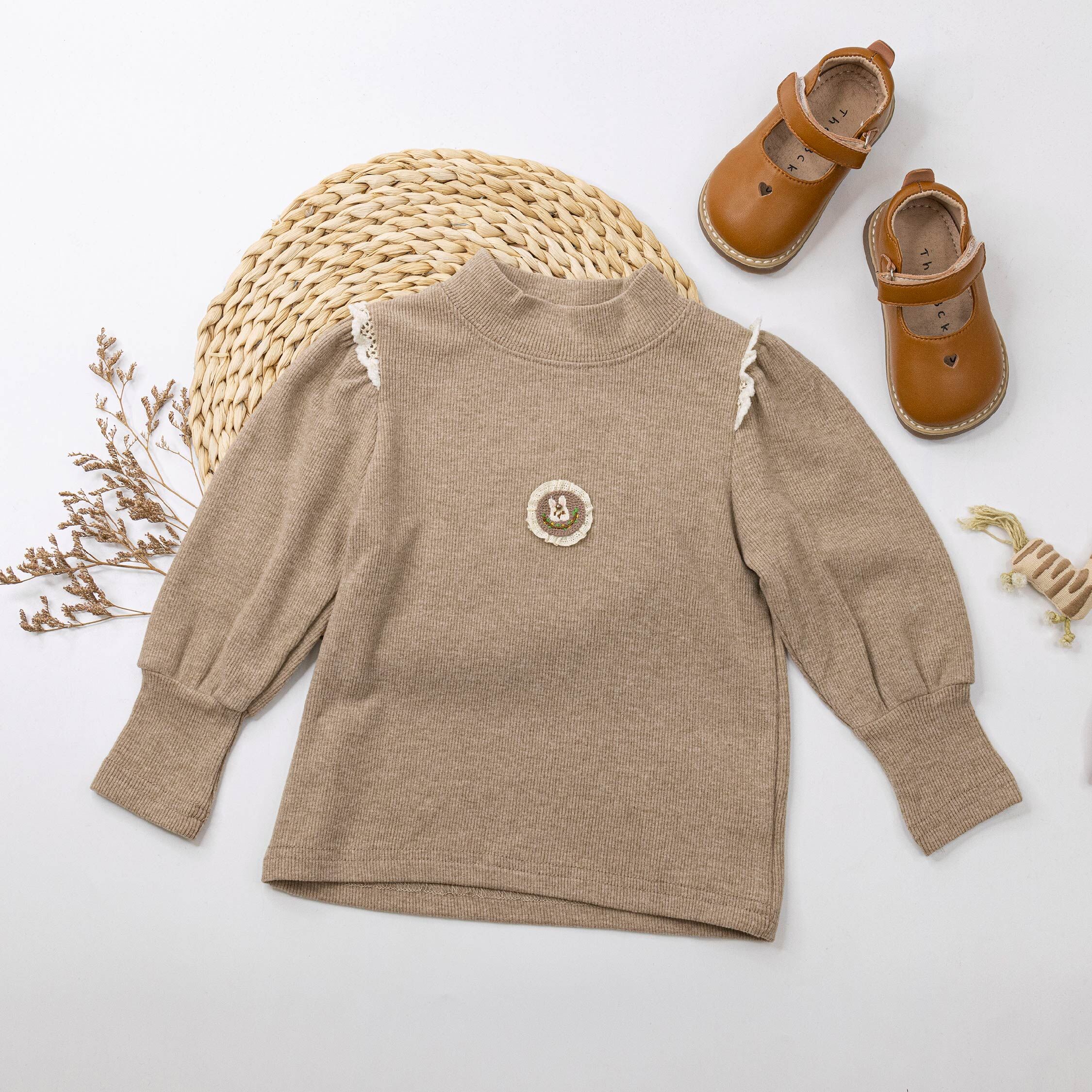 【H55086】森林小兔柔軟坑條上衣/內搭衣＊三色