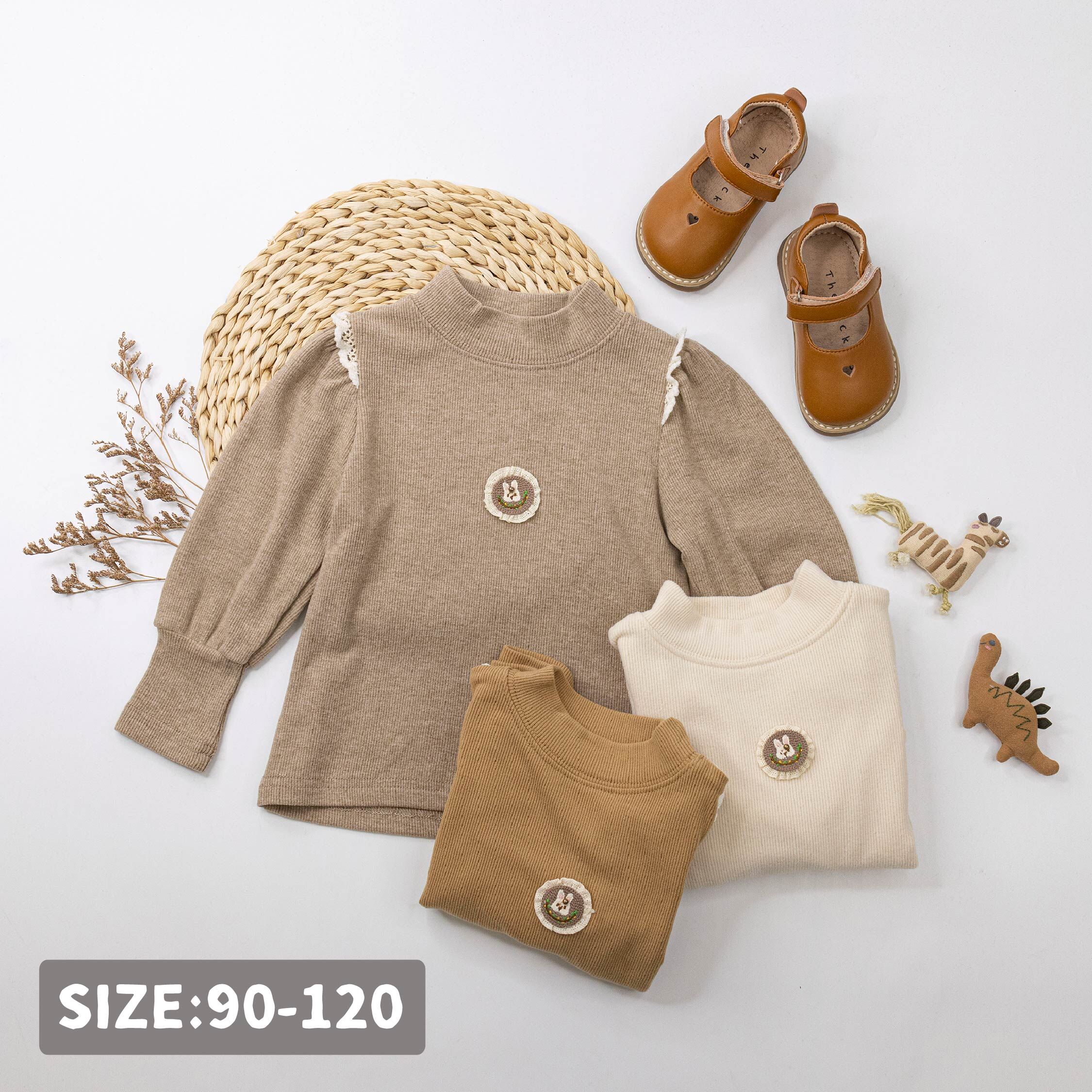 【H55086】森林小兔柔軟坑條上衣/內搭衣＊三色