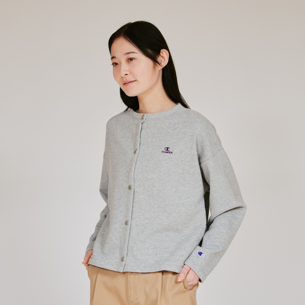 女款-CASUAL 刺繡圓領按扣外套-灰色（CW-C013-060）