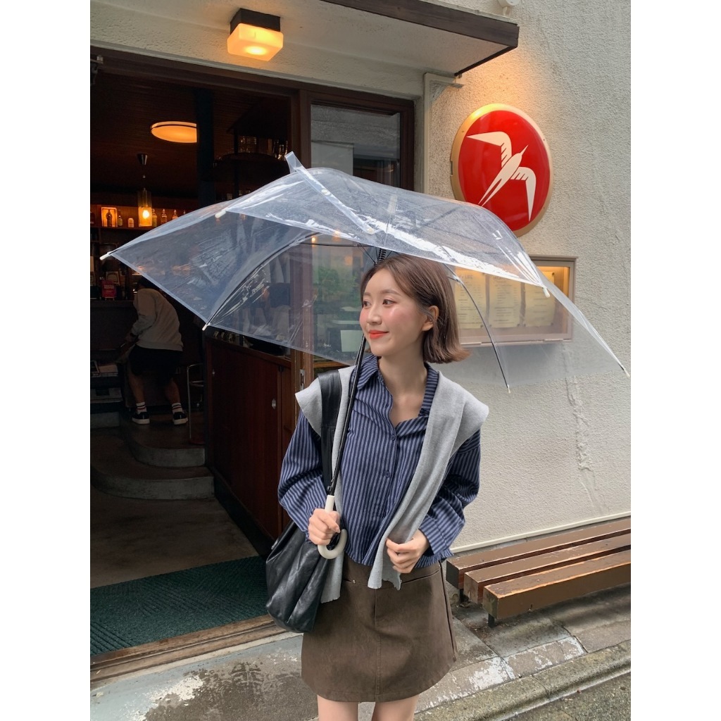 【imfine】知性小姊姊 前短後長條紋襯衫+披肩 #2820