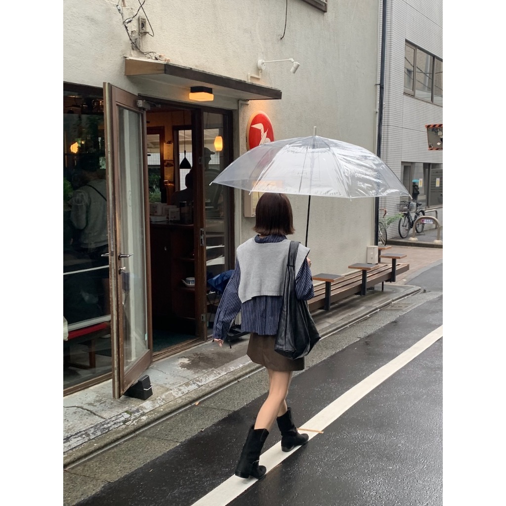 【imfine】知性小姊姊 前短後長條紋襯衫+披肩 #2820