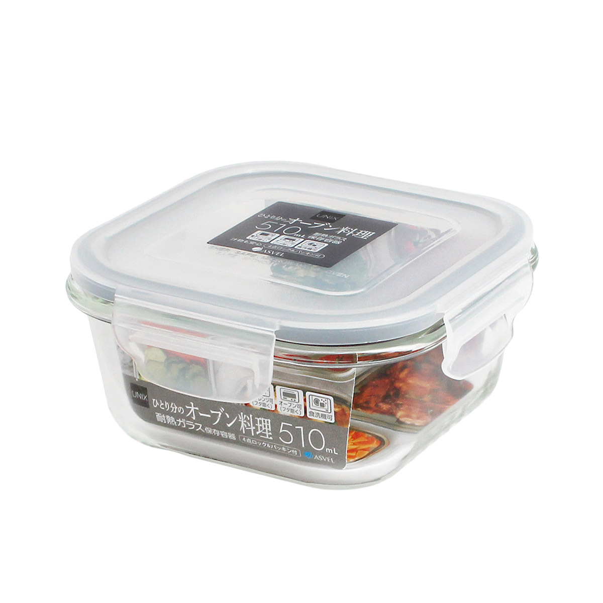 日本品牌 ASVEL UNIX 510ml 方形玻璃微波爐盒 -4605-N