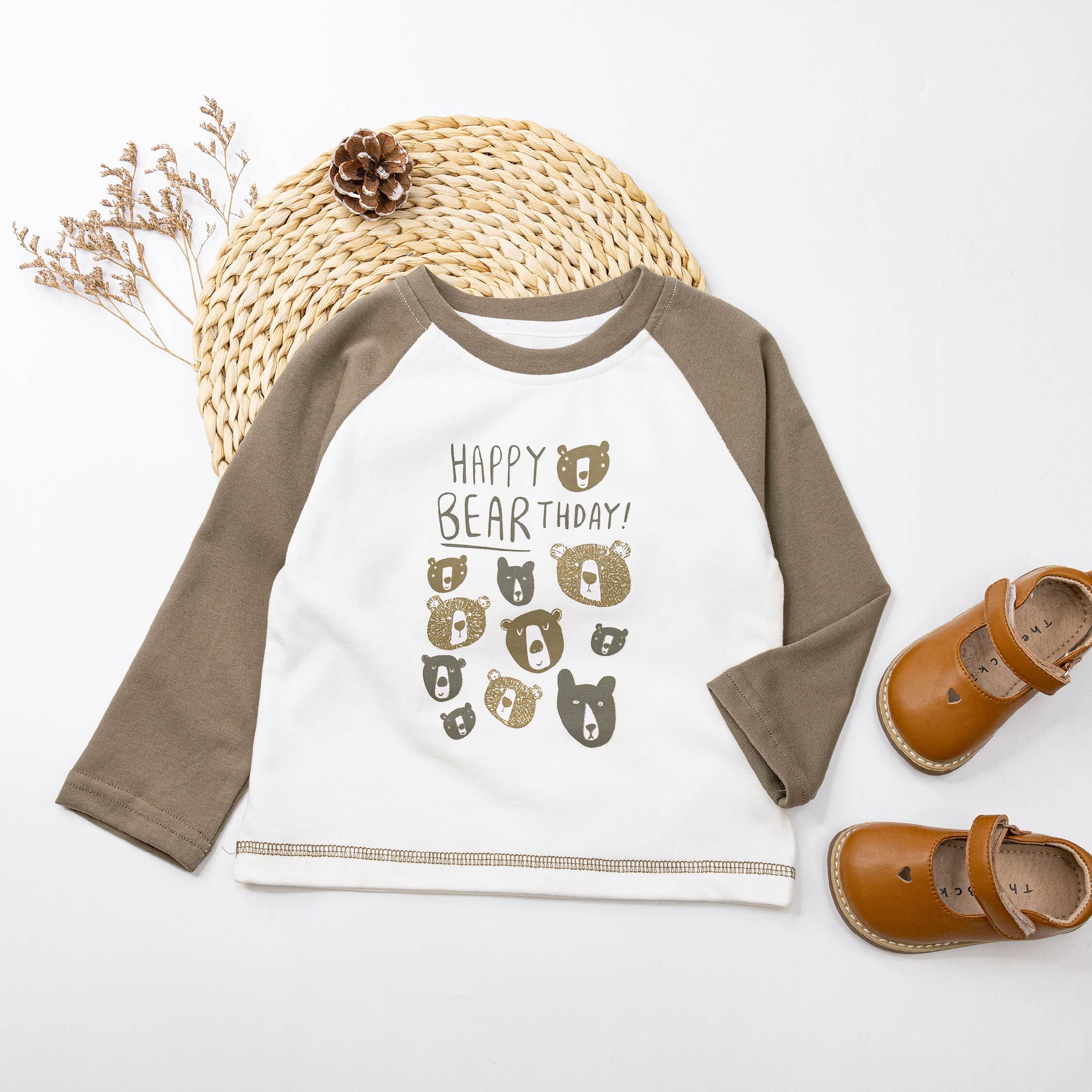 【H55578】熊熊好朋友撞袖拼接上衣