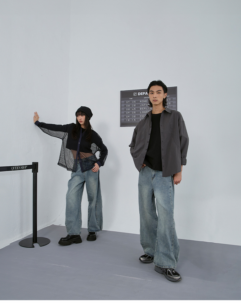 Unisex Pleated Metal Button Jeans S/M/L【04011841】in stock+pre-order