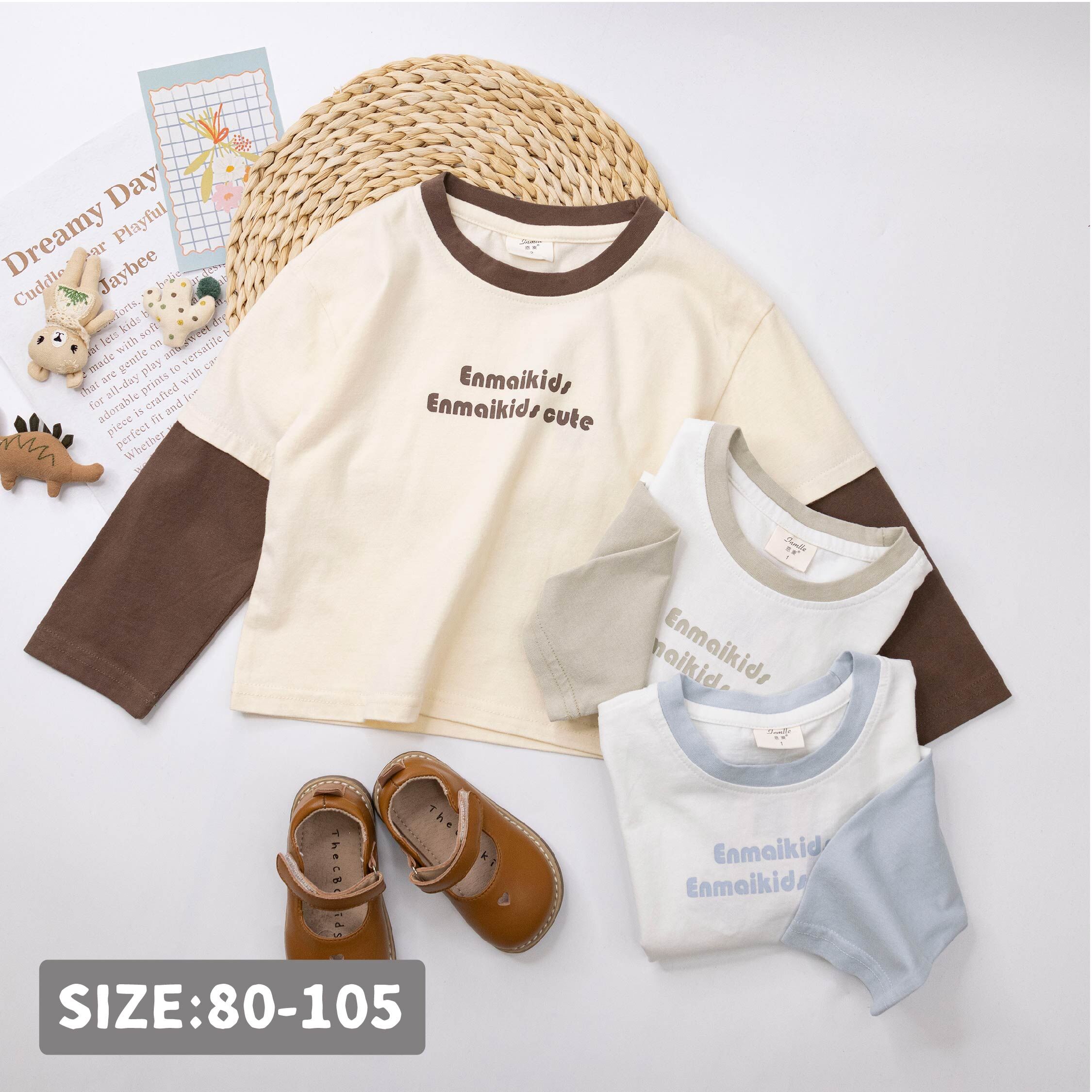 【H55565】英字撞色拼接袖上衣＊三色