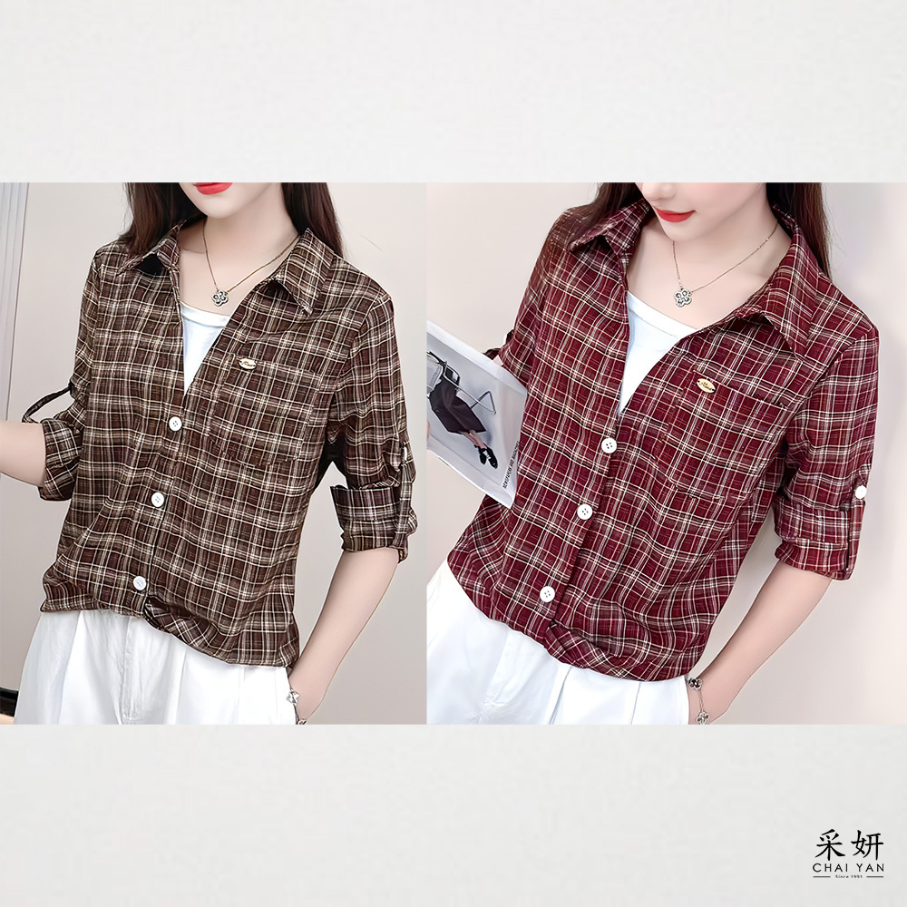 字母木頭標假排扣翻領長袖上衣