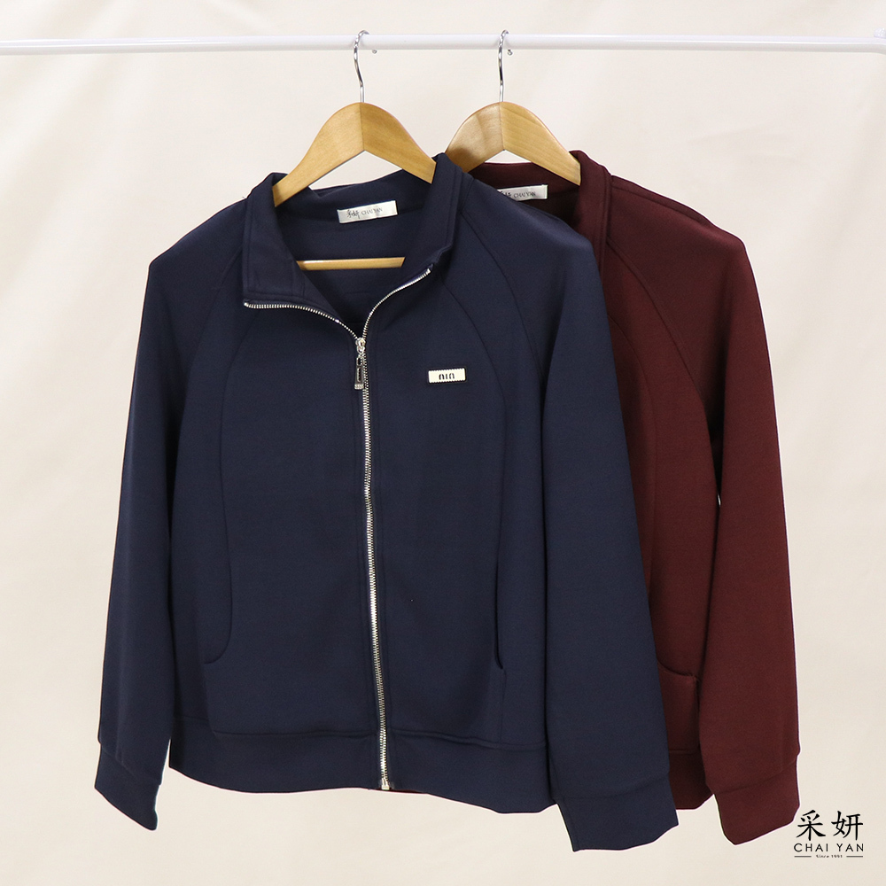 運動風卡通布標拉鍊立領長袖外套