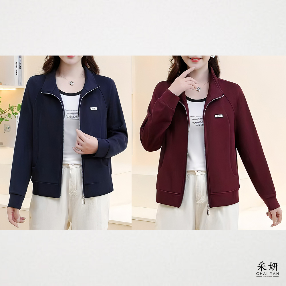 運動風卡通布標拉鍊立領長袖外套