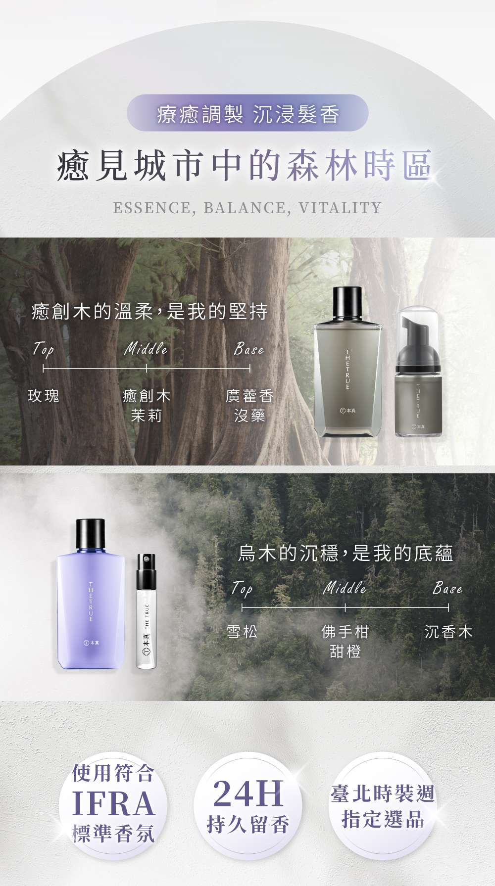 癒創木香氛搭配廣藿香與玫瑰，呈現療癒木質香氣