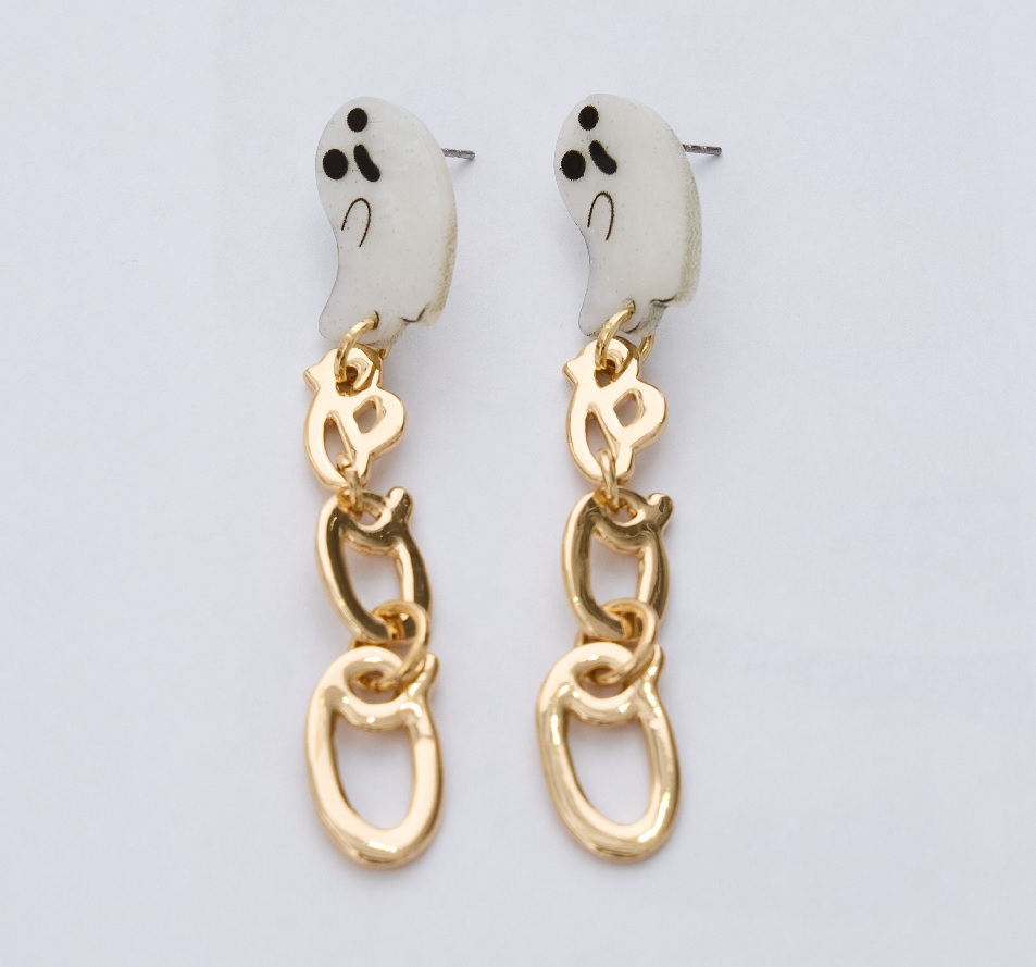 萬聖節淘氣幽靈。針式耳環
