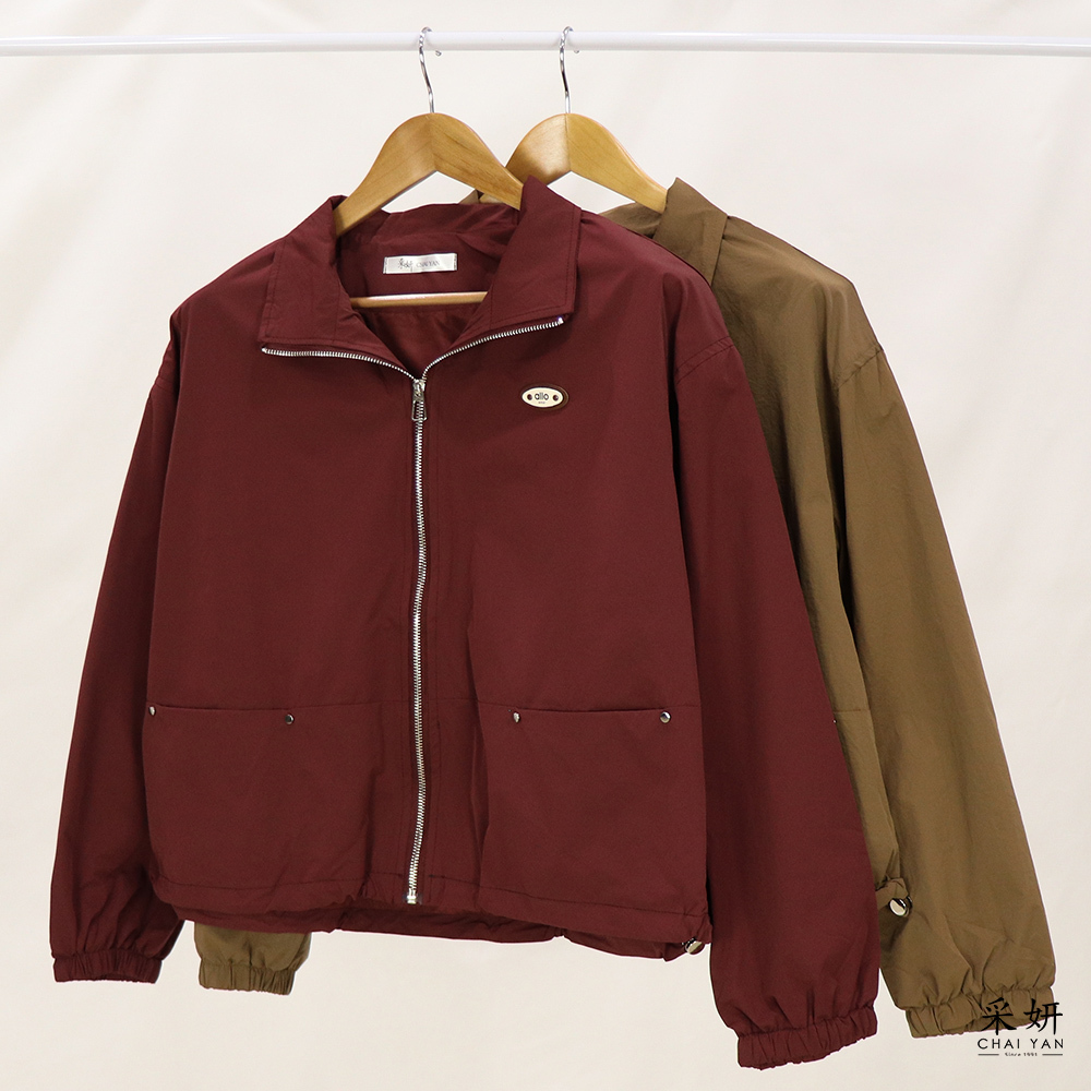 落肩短版飛行員拉鍊立領長袖外套