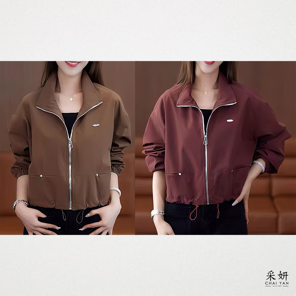 落肩短版飛行員拉鍊立領長袖外套