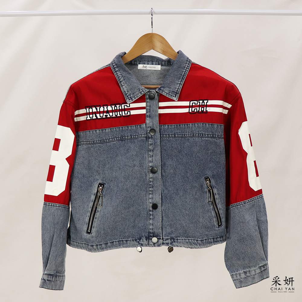 字母刺繡印花牛仔襯衫外套