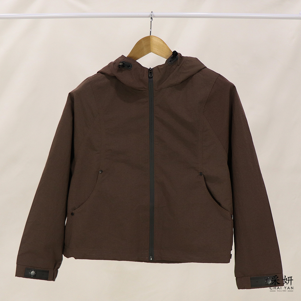 素色衝鋒抽繩連帽拉鍊外套