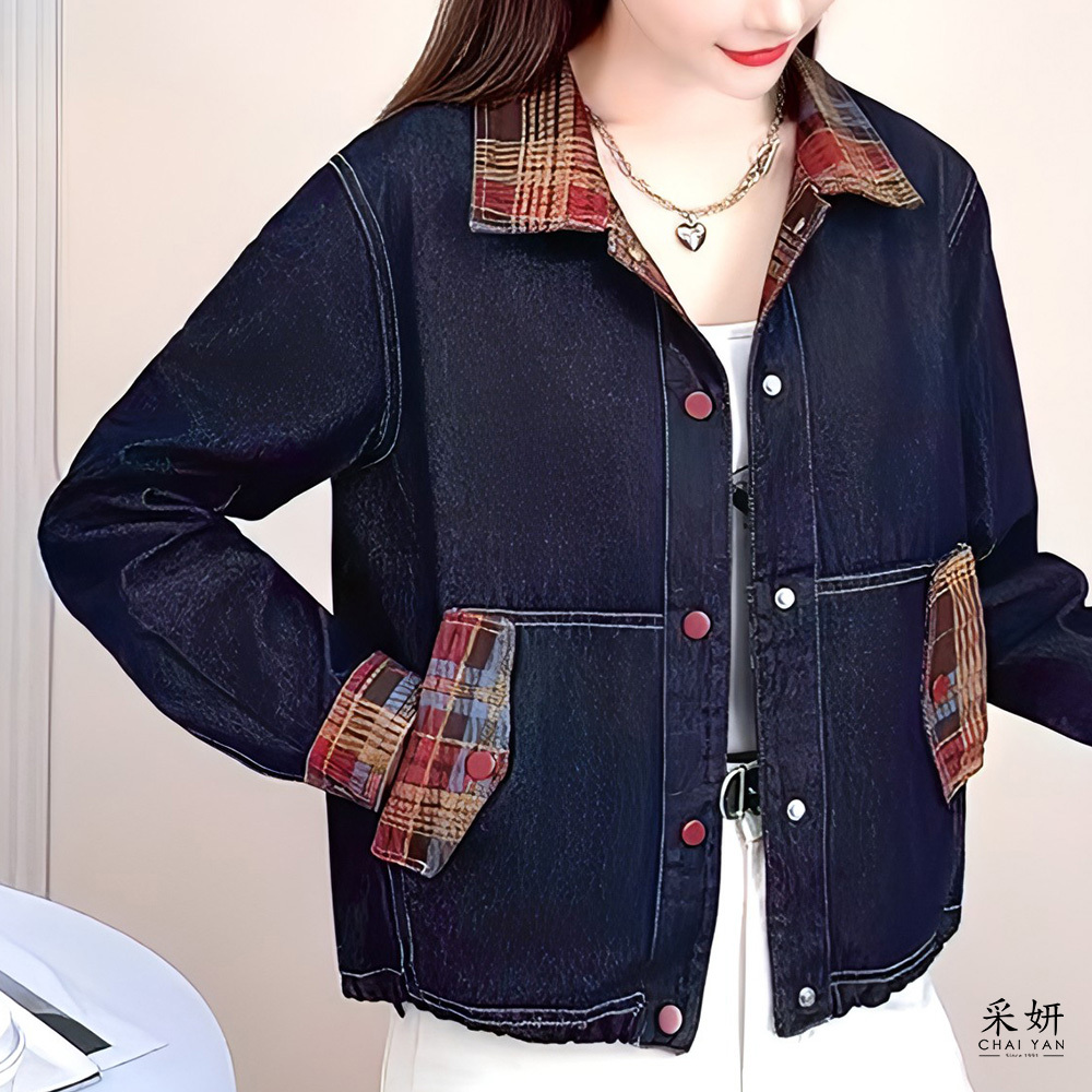 英倫風格紋牛仔襯衫外套