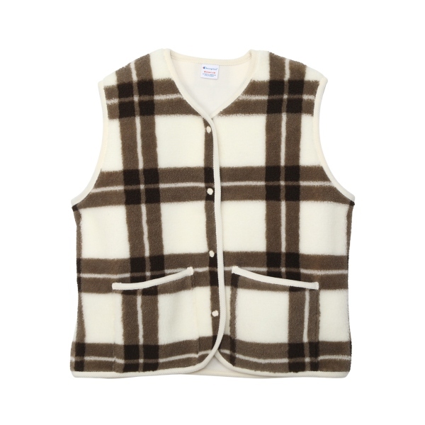 女款-CASUAL 格紋毛絨口袋背心-米色（CW-C602-034）
