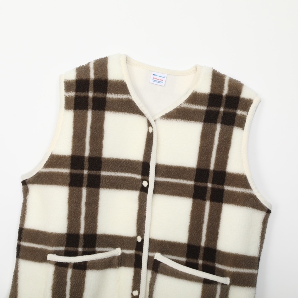 女款-CASUAL 格紋毛絨口袋背心-米色（CW-C602-034）