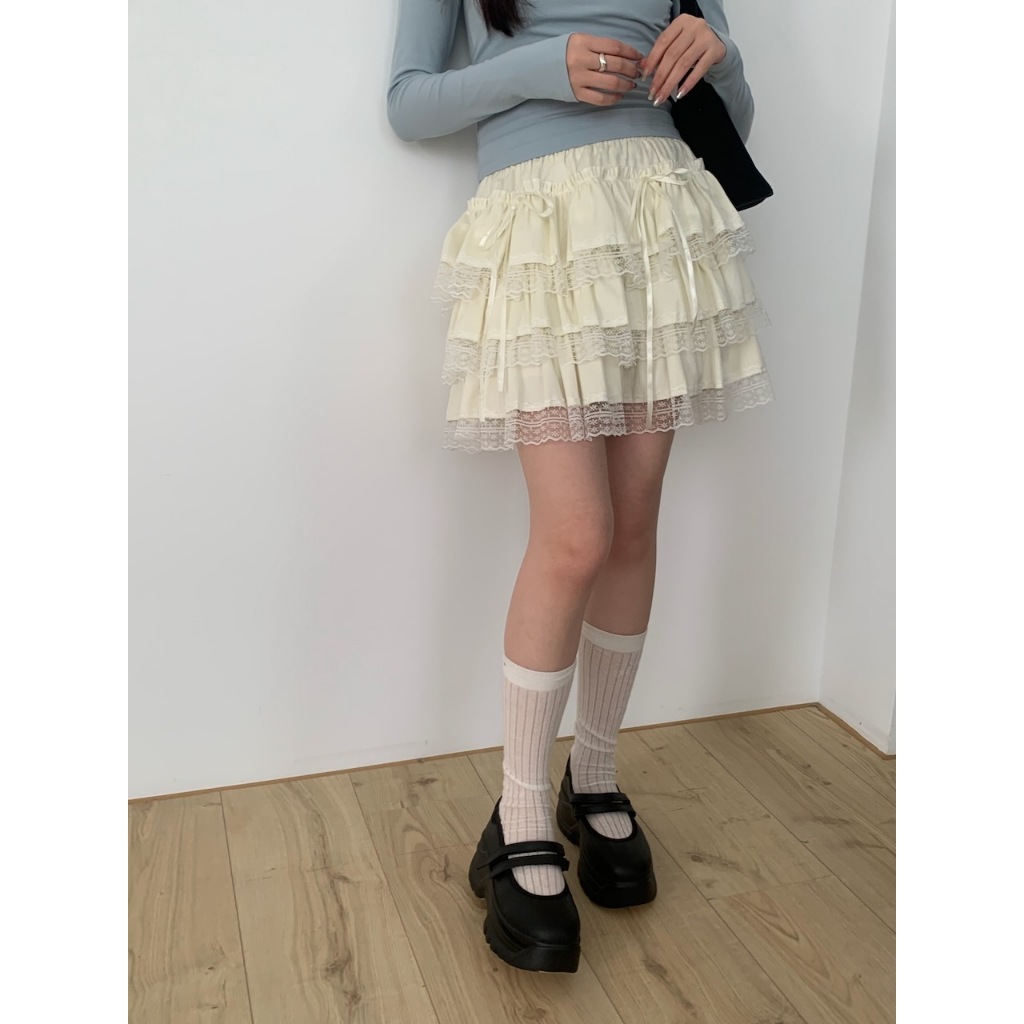 【imfine】浪漫出擊 緞帶造型蕾絲蛋糕裙 #4475