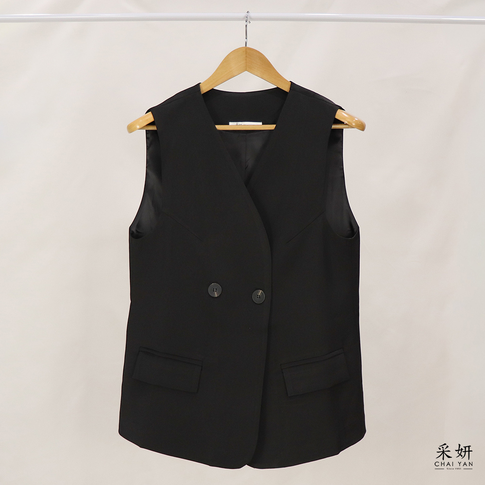 休閒正裝雙口袋鈕扣西裝背心外套