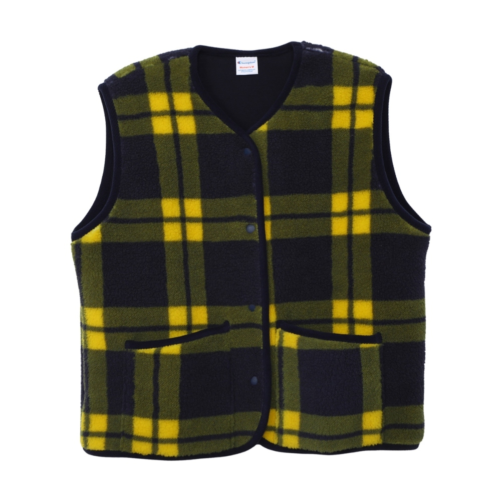 女款-CASUAL 格紋毛絨口袋背心-藍黃色（CW-C602-370）