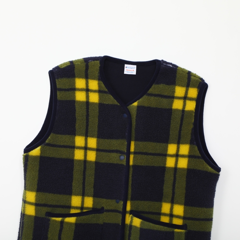 女款-CASUAL 格紋毛絨口袋背心-藍黃色（CW-C602-370）