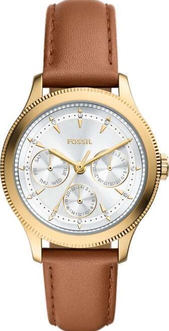 萬年鐘錶 - Fossi  時尚 簡約金棕三眼皮革女錶 BQW8022 錶徑38MM