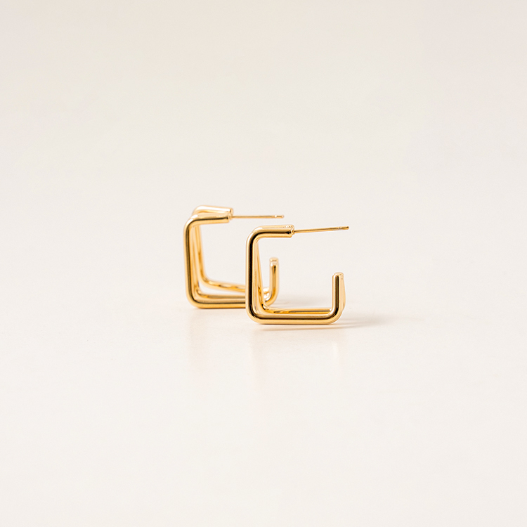 miramira扣圈｜菱角多圈素面細耳環D5932-金04739