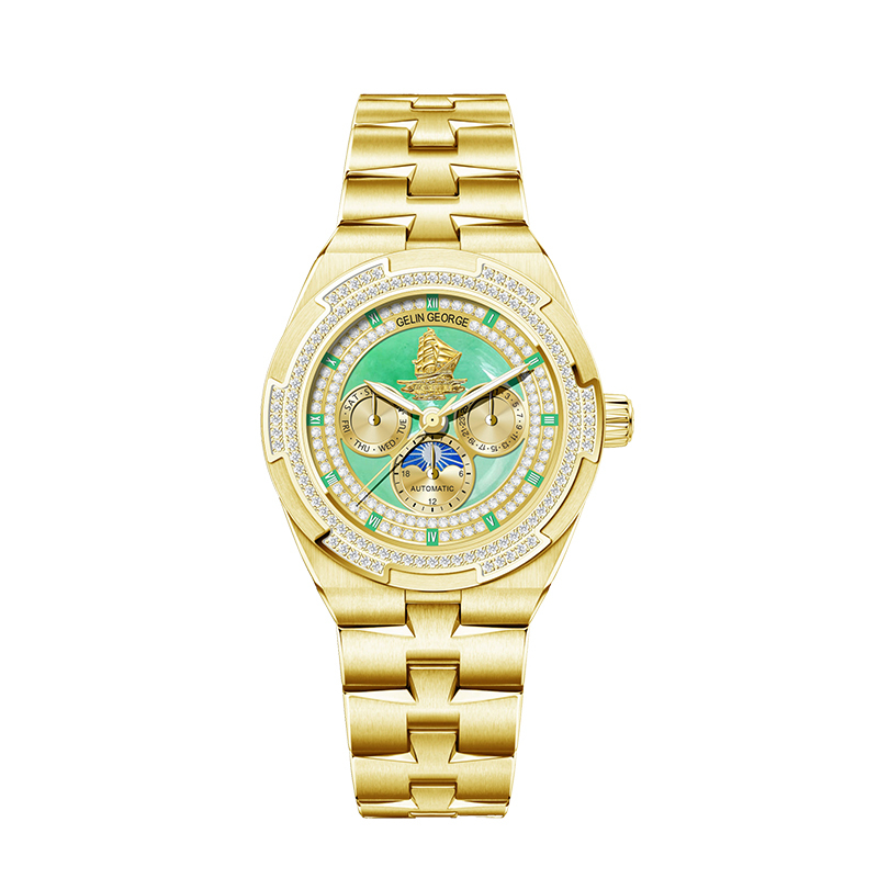 【GELIN GEORGE格林喬治】縱橫四海-一帆風順系列 限量 真三眼 晶鑽錶圈 鏤空 機械 手錶
