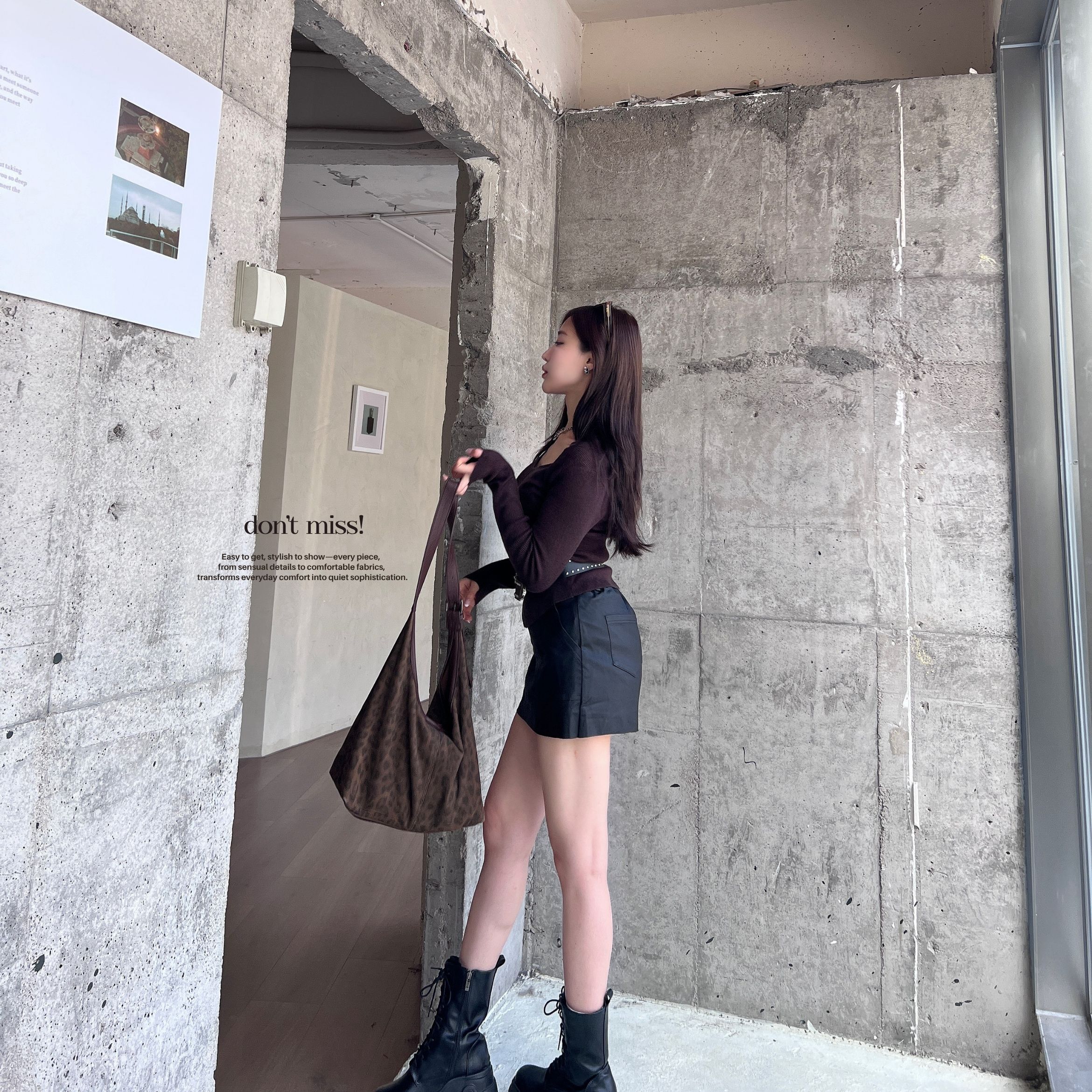 【爆單皮裙】DOMISS韓國霧感後鬆緊口袋皮褲裙 皮裙 皮褲裙(現貨)