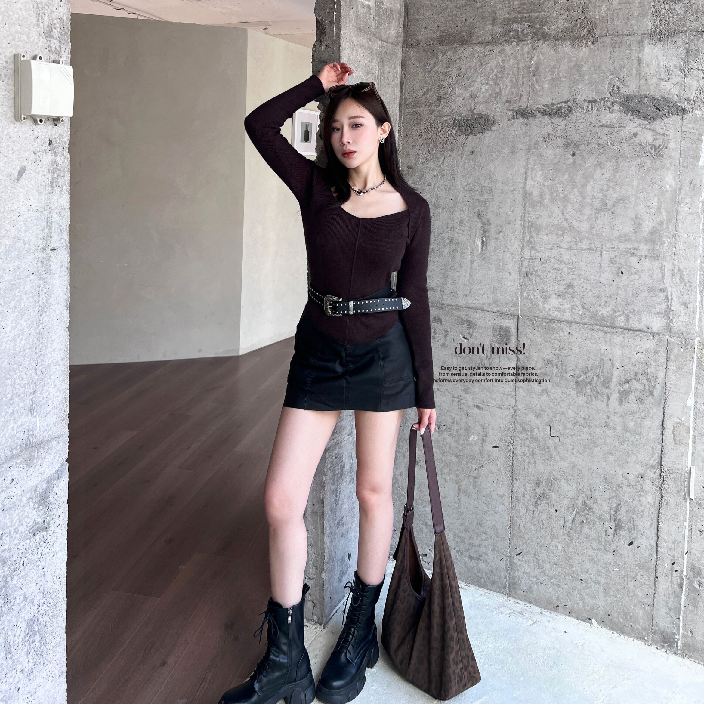 【爆單皮裙】DOMISS韓國霧感後鬆緊口袋皮褲裙 皮裙 皮褲裙(現貨)