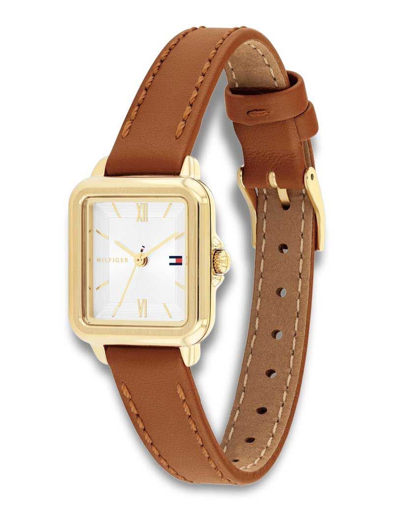 萬年鐘錶 - Tommy Hilfiger  復古金方形皮革錶帶女錶 1782859 錶徑22MM