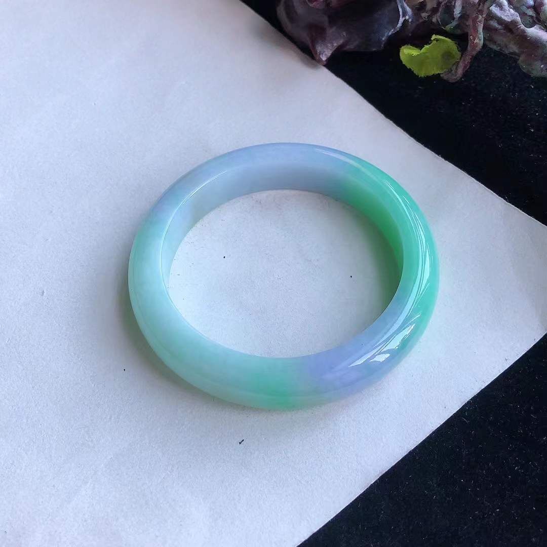 冰糯淡紫飄綠翡翠正圈手鐲,天然翡翠A玉, 緬甸玉, Jade, Jadeite