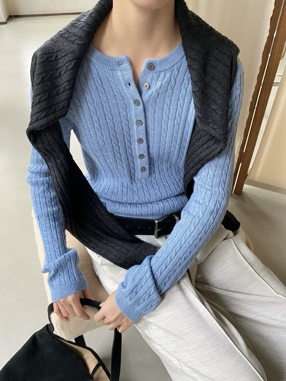 8776 亨利領麻花長袖上衣