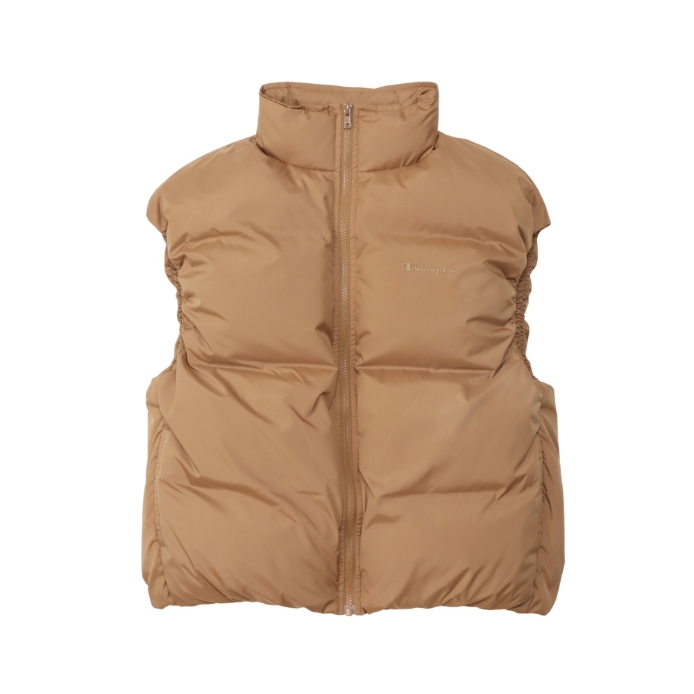 女款-CASUAL 防潑 刺繡“羽絨”背心-卡其色（CW-C604-761）蓬鬆度：700