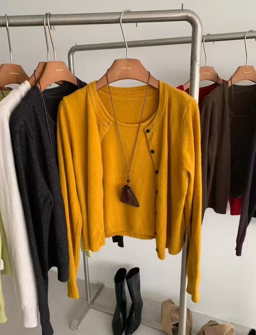 285 圓領針織外套+寬肩背心兩件組