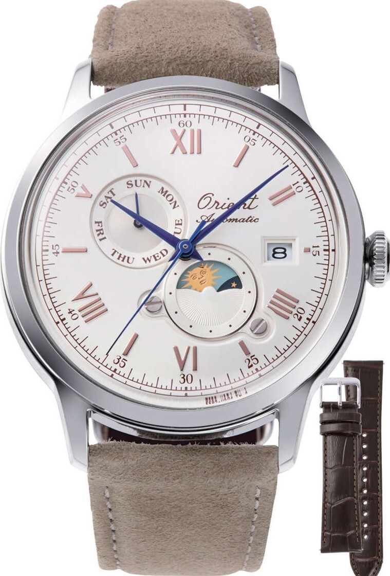 萬年鐘錶 - 東方錶  ORIENT  Bambino 七十五週年限量Sun & Moon系列日月相機械套錶  RA-AK0808S 錶徑 : 41.5mm