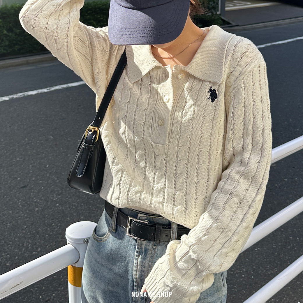 U.S. POLO ASSN. 日系 刺繡 麻花 針織 POLO 長袖 三色 (女款)