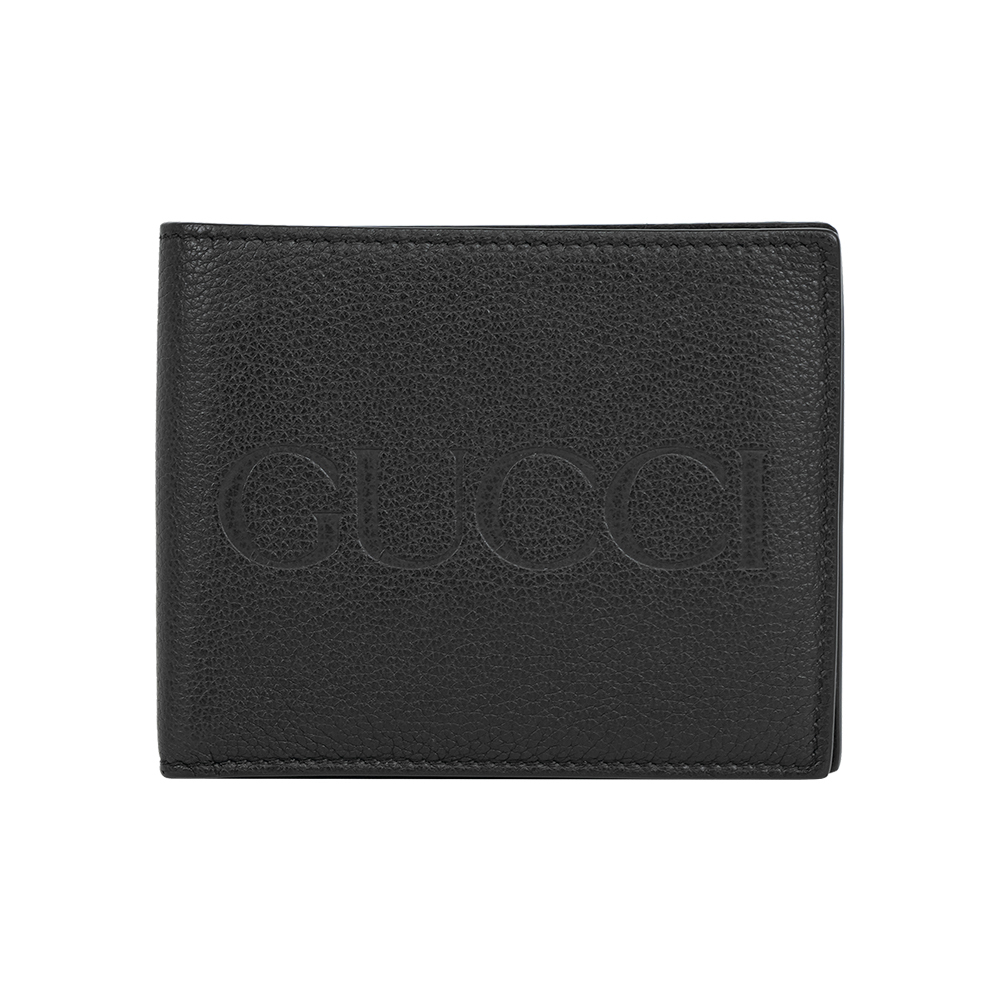 【GUCCI】Aria 系列標誌壓印皮革對開6卡短夾(黑色)